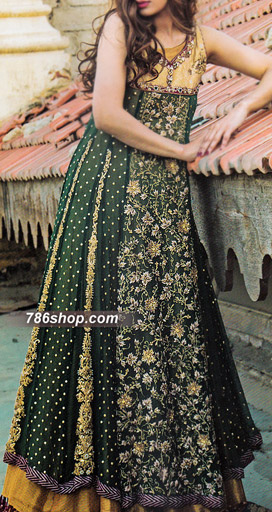  Bottle Green Chiffon Suit  | Pakistani Party Wear Dresses- Image 1