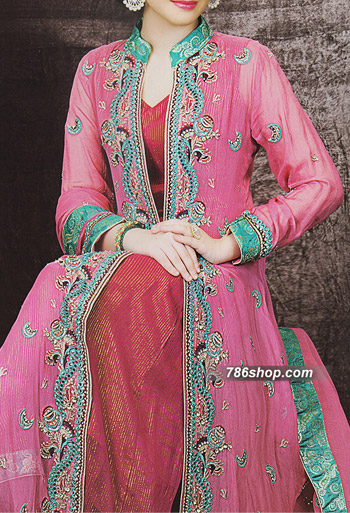  Pink Chiffon Suit | Pakistani Party Wear Dresses- Image 1