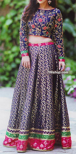  Indigo Jamawar Suit | Pakistani Party Wear Dresses- Image 1