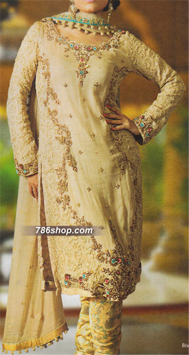 Light Golden Chiffon Suit | Pakistani Party Wear Dresses- Image 1
