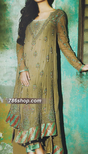  Beige Chiffon Suit | Pakistani Party Wear Dresses- Image 1