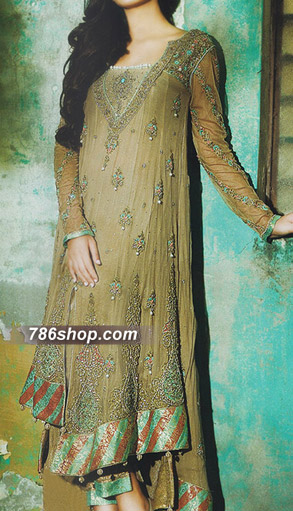  Beige Chiffon Suit | Pakistani Party Wear Dresses USA- Image 1