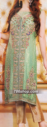  Light Green Chiffon Suit | Pakistani Party Wear Dresses- Image 1