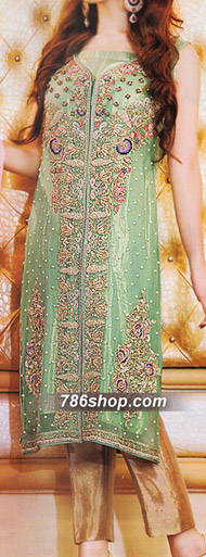  Light Green Chiffon Suit | Pakistani Party Wear Dresses USA- Image 1