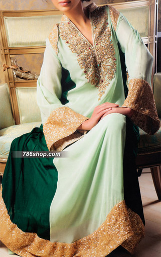  Light/Dark Green Chiffon Suit  | Pakistani Party Wear Dresses- Image 1