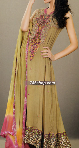  Mehndi Green Chiffon Suit | Pakistani Party Wear Dresses- Image 1