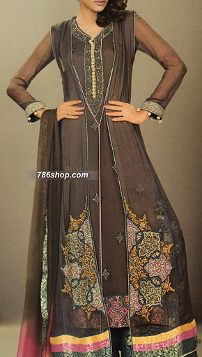  Dark Brown Chiffon Suit | Pakistani Party Wear Dresses- Image 1