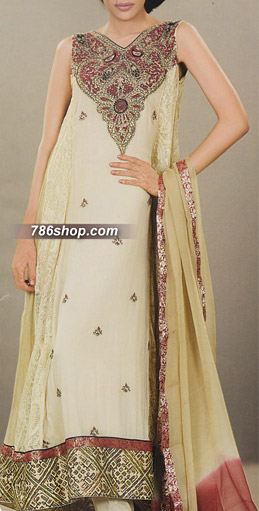  Ivory Chiffon Suit | Pakistani Party Wear Dresses USA- Image 1