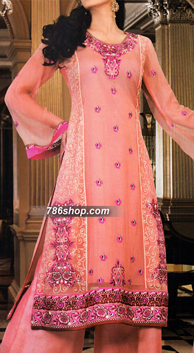  Peach Chiffon Suit | Pakistani Party Wear Dresses- Image 1