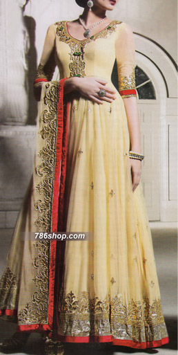  Light Golden Chiffon Suit | Pakistani Party Wear Dresses- Image 1