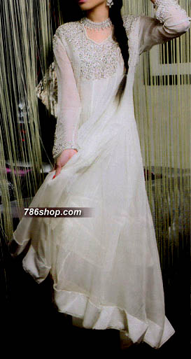  White Chiffon Suit | Pakistani Party Wear Dresses- Image 1
