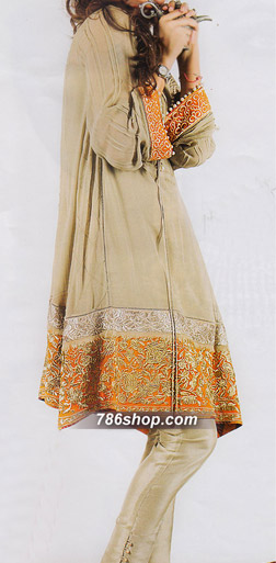  Beige Chiffon Suit | Pakistani Party Wear Dresses- Image 1