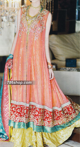  Peach Chiffon Suit | Pakistani Party Wear Dresses- Image 1