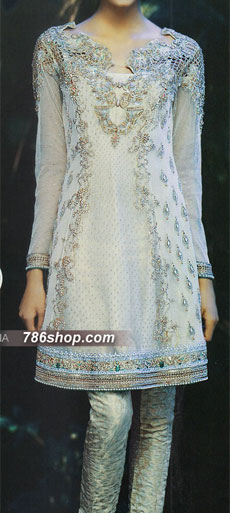  Sky Blue Net Suit | Pakistani Party Wear Dresses- Image 1