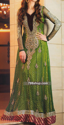  Green Chiffon Suit | Pakistani Party Wear Dresses- Image 1