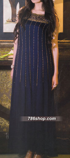  Navy Blue Chiffon Suit | Pakistani Party Wear Dresses- Image 1