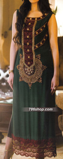  Dark Green Chiffon Suit | Pakistani Party Wear Dresses- Image 1