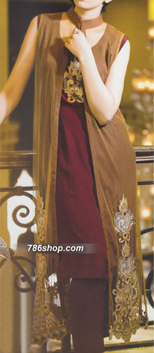  Brown/Maroon Chiffon Suit | Pakistani Party Wear Dresses USA- Image 1
