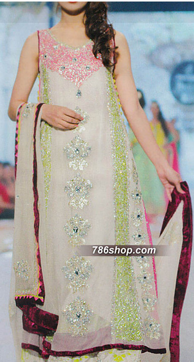  Off-White Chiffon Suit | Pakistani Party Wear Dresses- Image 1