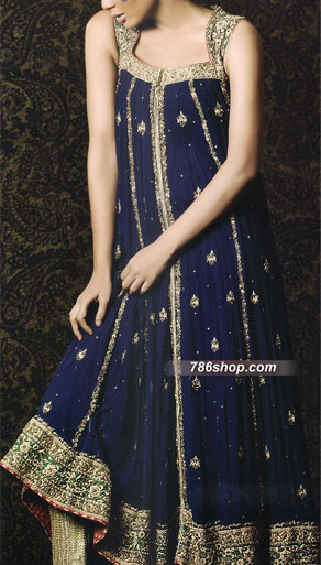  Navy Blue Chiffon Suit | Pakistani Party Wear Dresses- Image 1