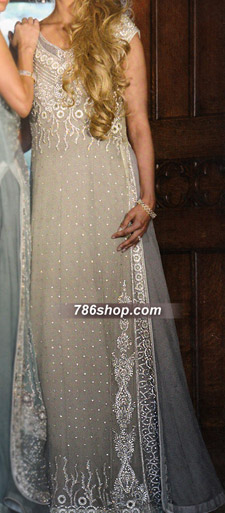  Grey Chiffon Suit | Pakistani Party Wear Dresses- Image 1