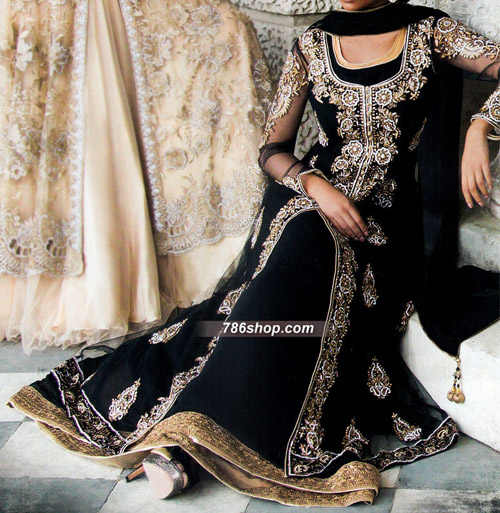  Black Chiffon Suit | Pakistani Party Wear Dresses- Image 1