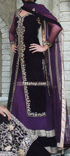  Indigo Velvet Suit | Pakistani Party Wear Dresses- Image 1