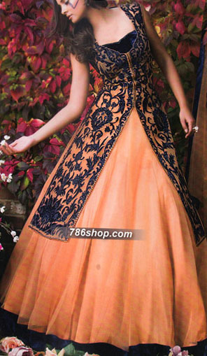  Peach Chiffon Suit | Pakistani Party Wear Dresses- Image 1