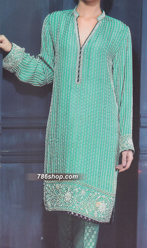  Sea Green Chiffon Suit | Pakistani Party Wear Dresses- Image 1