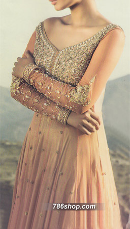  Peach Chiffon Suit | Pakistani Party Wear Dresses- Image 1