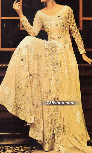  Ivory Chiffon Suit | Pakistani Party Wear Dresses USA- Image 1
