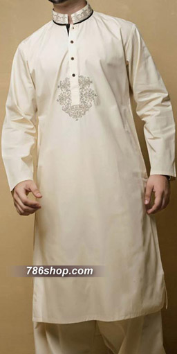 Off-white Men Shalwar Kameez Suit | Pakistani Mens Suits Online