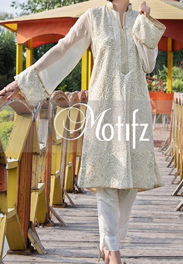 Motifz Off-white Crinkle Chiffon Suit | Pakistani Dresses in USA- Image 1