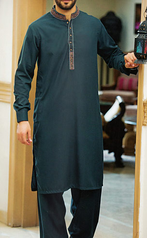 Teal Shalwar Kameez Suit | Pakistani Mens Suits Online