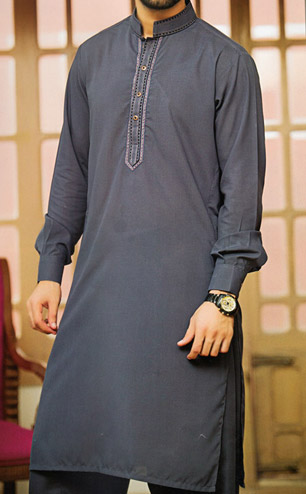  Dark Grey Shalwar Kameez Suit | Pakistani Mens Suits Online- Image 1