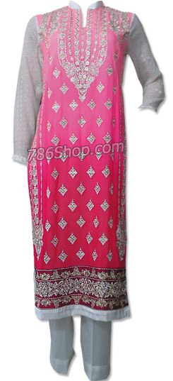 Threads and Motifs Pink/White Chiffon Suit | Pakistani Embroidered Chiffon Dresses- Image 1