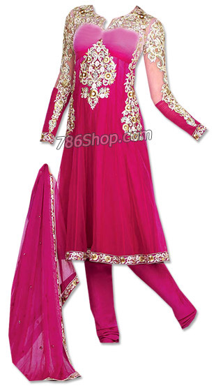  Hot Pink Chiffon Suit | Pakistani Dresses in USA- Image 1