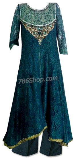  Teal Net Suit | Pakistani Dresses in USA- Image 1