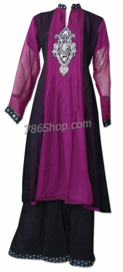  Magenta/Black Chiffon Suit | Pakistani Dresses in USA- Image 1