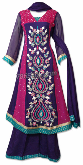  Navy/Hot Pink Chiffon Suit | Pakistani Dresses in USA- Image 1