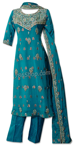  Blue Jamawar Chiffon Suit | Pakistani Dresses in USA- Image 1