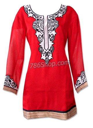  Red Chiffon Kurti  | Pakistani Dresses in USA- Image 1