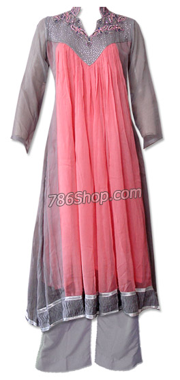  Pink/Grey Chiffon Suit | Pakistani Dresses in USA- Image 1