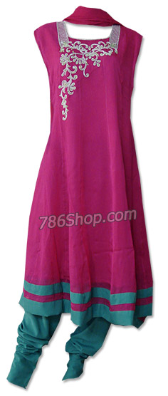  Hot Pink Chiffon Suit | Pakistani Dresses in USA- Image 1