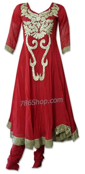  Red Chiffon Suit | Pakistani Dresses in USA- Image 1