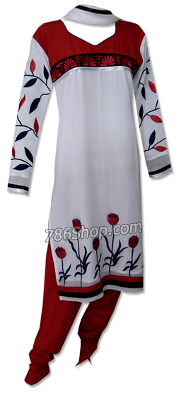  White/Red Georgette Suit | Pakistani Dresses in USA- Image 1