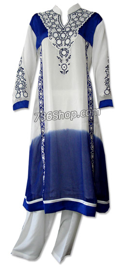  Off-white/Blue Chiffon Suit | Pakistani Dresses in USA- Image 1