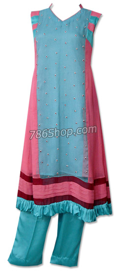  Pink/Turquoise Chiffon Suit   | Pakistani Dresses in USA- Image 1