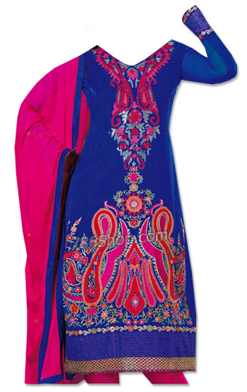  Royal Blue/Pink Georgette Suit | Pakistani Dresses in USA- Image 1