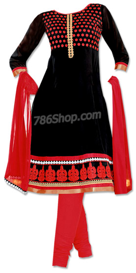  Black/Red Georgette Suit | Pakistani Dresses in USA- Image 1